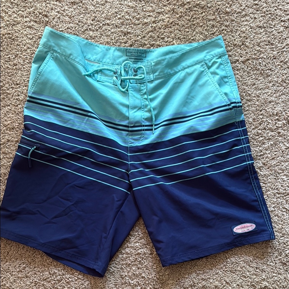 Vineyard Vines Teal and Navy Board Swim Shorts Size 36